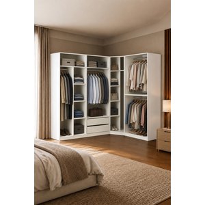 Gama Gardırop 8 Kapaklı Köşe Modül+ Çekmeceli+ Askılı+ Askılı Raflı+ Tekli Metal Kulplu 208 Cm Gardı