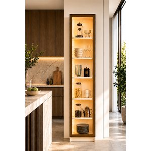 Dolce Tek Kapaklı Erzak Dolabı Led Işıklı Kiler Dolabı Temperli Camlı Çok Amaçlı Dolap Kitaplık 208