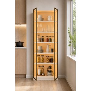 Dolce 2 Kapaklı Erzak Dolabı Led Işıklı Kiler Dolabı Temperli Camlı Çok Amaçlı Dolap Kitaplık 208 Cm