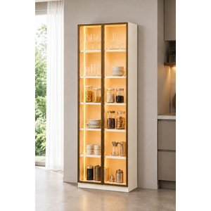 Dolce 2 Kapaklı Erzak Dolabı Led Işıklı Kiler Dolabı Temperli Camlı Çok Amaçlı Dolap Kitaplık 208 Cm