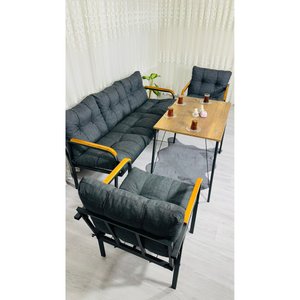 Açelya Balkon, Bahçe, Cafe - Salon - Metal Kanepe Koltuk Takımı 3+1+1 + Masa