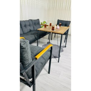 Açelya Balkon, Bahçe, Cafe - Salon - Metal Kanepe Koltuk Takımı 3+1+1 + Masa