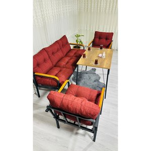 Açelya Balkon, Bahçe, Cafe - Salon - Metal Kanepe Koltuk Takımı 3+1+1 + Masa