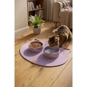 Pet El Yapımı Kedi Kulaklı Tırmalama Matı, Kedi Ve Köpek Mama Matı %100 Pamuk Lila