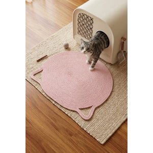 Pet El Yapımı Kedi Kulaklı Tırmalama Matı, Kedi Ve Köpek Mama Matı %100 Pamuk Pembe