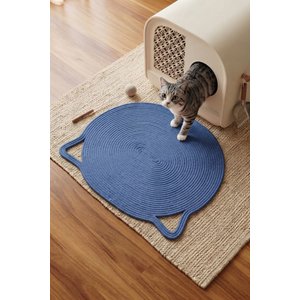 Pet El Yapımı Kedi Kulaklı Tırmalama Matı, Kedi Ve Köpek Mama Matı %100 Pamuk Mavi