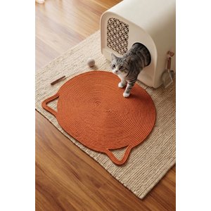 Pet El Yapımı Kedi Kulaklı Tırmalama Matı, Kedi Ve Köpek Mama Matı %100 Pamuk Turuncu