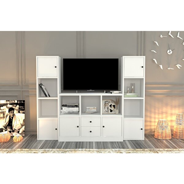 BK Concept Dolaplı Çekmeceli Tv Ünitesi Beyaz 165 Cm Tv-1131-ç