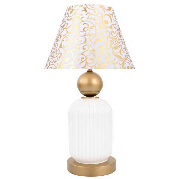 Minimal E-Ticaret Lotus Gold - White Koni̇ Cam Abajur Siyah