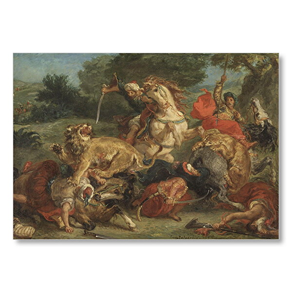 Cakatablo Aslan Avı Eugène Delacroix Sanat Görseli Mdf Ahşap Tablo 35x50 cm