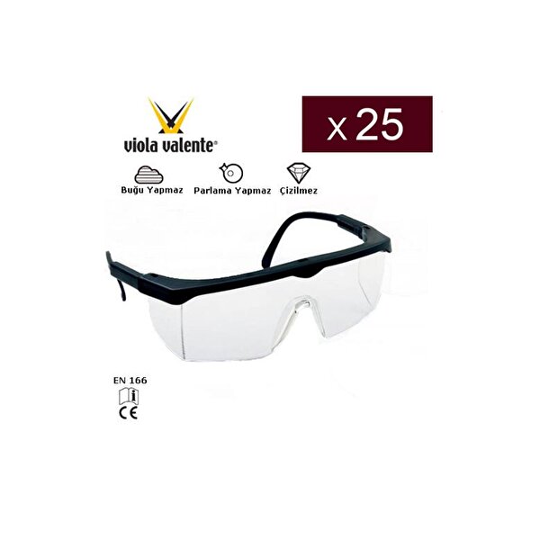 Klasik 400 Şeffaf Sapları Ayarlanabilir Koruyucu Gözlük X 25 Adet