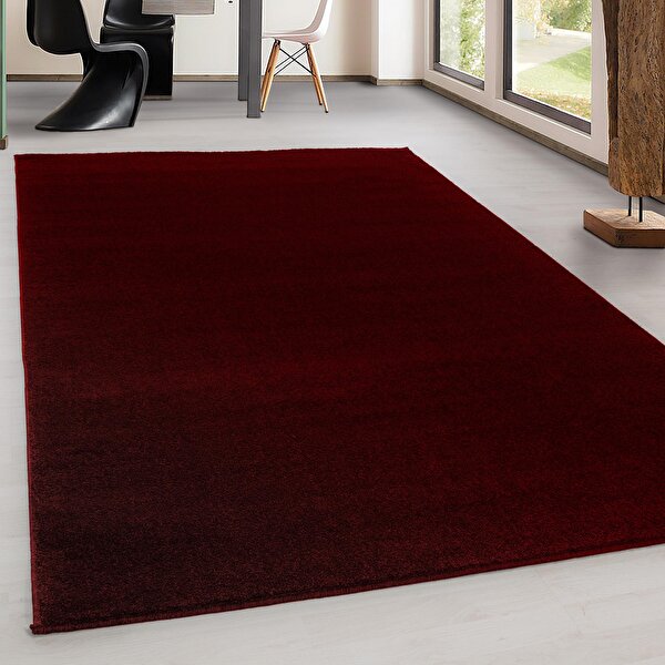 Carpettex Modern Desenli Halı Kısa Havlı Bulanık Düz Renkli Bordo Kırmızı 120x1300 cm