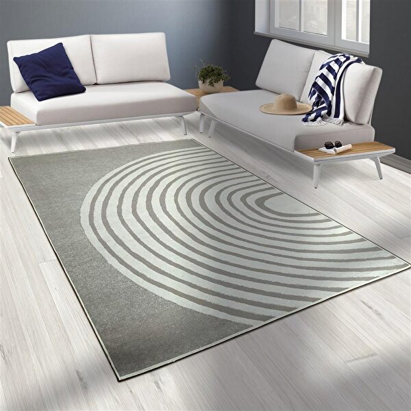 Carpettex Modern Şönil Dokuma Taban Geometrik Desenli Krem Beyaz Halı 80x50 cm