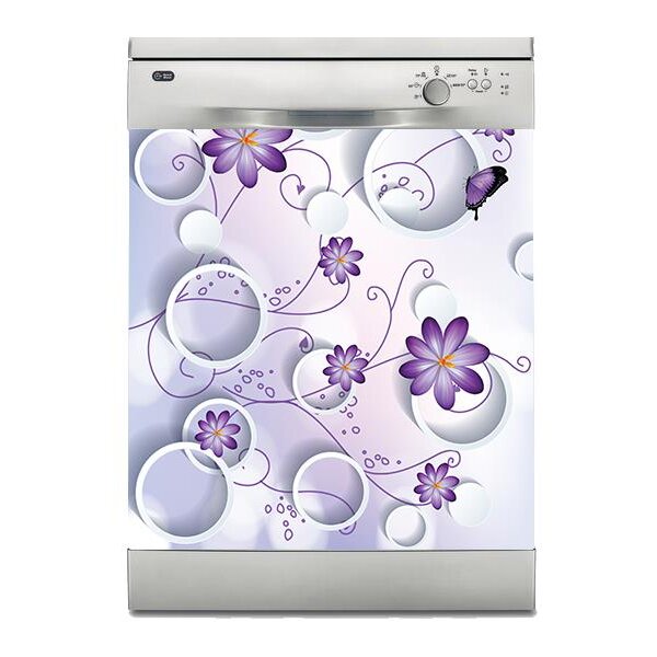 Stickerart Bulaşık Makinesi Sticker Kaplama Beyaz Eşya Kaplama Mor Çiçek Yuvarlak