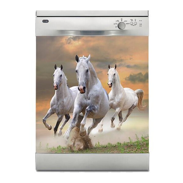 Stickerart Bulaşık Makinesi Sticker Kaplama Beyaz Eşya Kaplama Beyaz Atlar