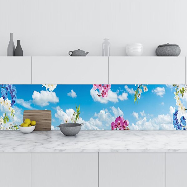 Stickerart Mutfak Tezgah Arası Folyo Fayans Kaplama Folyosu Gökyüzü Orkide 60x500 cm
