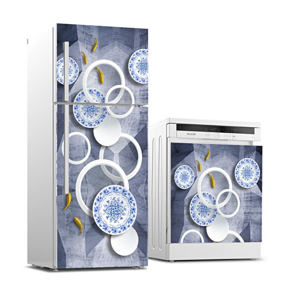 Stickerart Buzdolabı Ve Bulaşık Makinası Beyaz Eşya Sticker Kaplama Mavi Süsleme