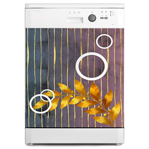 Stickerart Bulaşık Makinesi Sticker Kaplama Beyaz Eşya Kaplama Altın Yapraklar