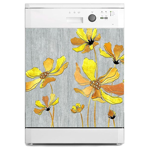 Stickerart Bulaşık Makinesi Sticker Kaplama Beyaz Eşya Kaplama Sarı Peri Çiçek