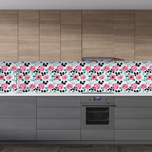 Stickerart Mutfak Tezgah Arası Folyo Fayans Kaplama Folyosu Renkli Çiçek 6. Model 60x300 cm