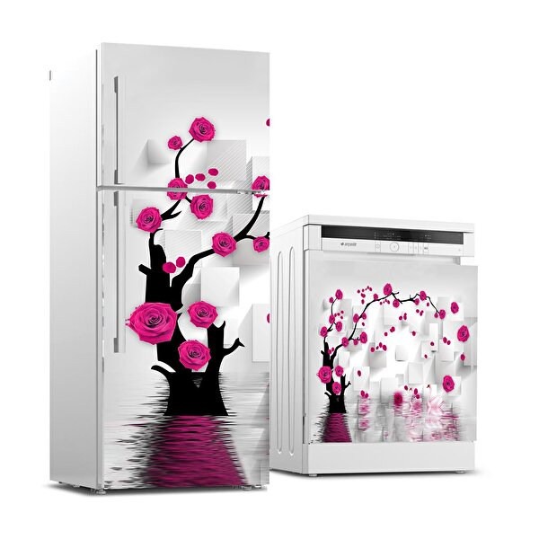 Stickerart Buzdolabı Ve Bulaşık Makinası Beyaz Eşya Sticker Kaplama Gül Ağaç