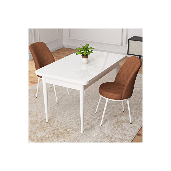 Rovena Raum Beyaz 70x110 Sabit Mutfak Masası Takımı 2 Adet Sandalye Kiremit
