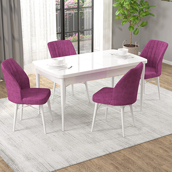 Rovena Mary Beyaz 70x114 Mdf Açılabilir Mutfak Masası Takımı 4 Adet Sandalye Mor