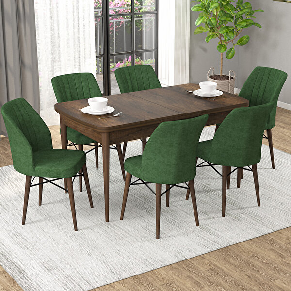 Rovena Mary Barok Desen 70x114 Mdf Açılabilir Mutfak Masası Takımı 6 Adet Sandalye Haki Yeşil