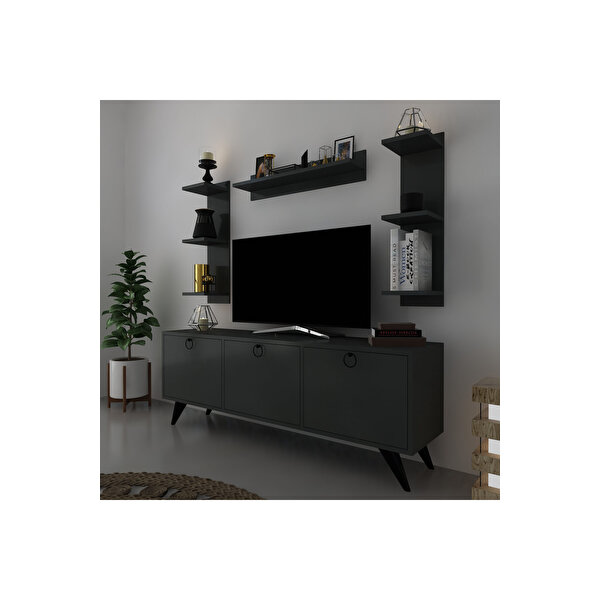 Myniture Home İcon Raflı Tv Ünitesi Q3028-4 Kulplu Dolaplı Modern Tv Sehpası