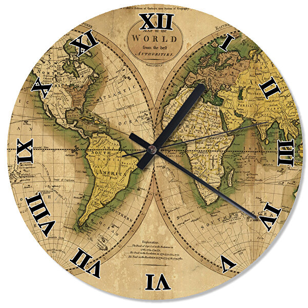 Cakasaat 1780 Eski Antiique Style Dünya Haritası Şekilli Duvar Saati