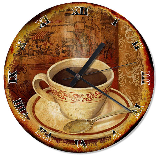 Cakasaat Eskitilmiş Kahve Fincanı Duvar Saati