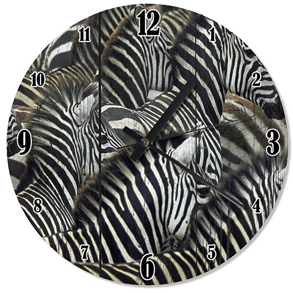 Cakasaat Ahşap Zeminde Siyah Beyaz Çizgili Zebra Sürüsü Duvar Saati