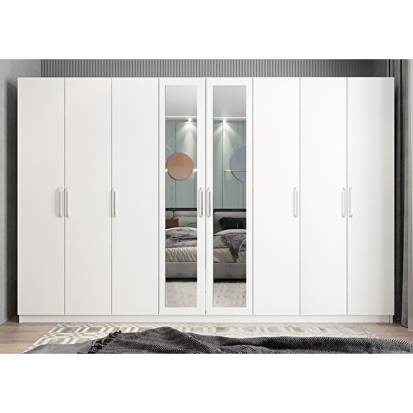 ZerkaConcept Başak 8 Kapaklı Dolap Gardırop Beyaz 320cm Montaj