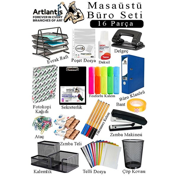 Artlantis Masaüstü Büro Seti 16 Parça Siyah Metal Evrak Rafı