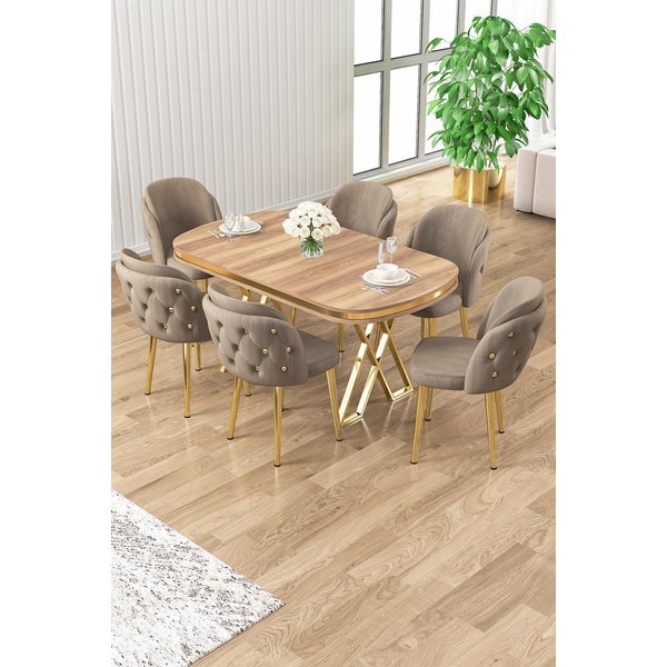 Canisa Zae Serisi 90x168 Lak Panel Hazar Gold Ayak Masa Takımı 6