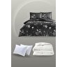 Taç Roxane Saten Siyah Çift Kişilik Uyku Seti - Nevresim Takımı + Yorgan + Yastık