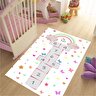 Kelebekli Kaymaz Taban Makinede Yıkanabilir Beyaz Seksek Desenli Çocuk Odası Halısı Oyun Halısı