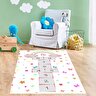 Kelebekli Kaymaz Taban Makinede Yıkanabilir Beyaz Seksek Desenli Çocuk Odası Halısı Oyun Halısı