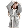 Bunny Kapşonlu Unisex Wellsoft Çocuk Peluş Sabahlık | Bornoz Gri-4-5