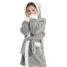 Bunny Kapşonlu Unisex Wellsoft Çocuk Peluş Sabahlık | Bornoz Gri-4-5