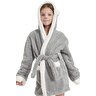 Bunny Kapşonlu Unisex Wellsoft Çocuk Peluş Sabahlık | Bornoz Gri-4-5