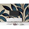 Mavi Yaprak İşleme Desenli Duvar Kağıdı - Dkm882031