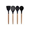 Siyah Bambu Silikon Servis Seti - Kepçe, Kaşık, Kevgir, Makarna, Açılı Düz Spatula, Makas 7 Adet