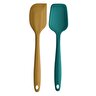 Büyük Boy Yanmaz Yapışmaz Sarı Yassı Ve Yeşil Düz Silikon Spatula Seti 2 Adet