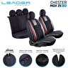 Renault Megane 2 Sedan 2002-2006 Uyumlu Yarı Deri Oto Koltuk Kılıfı Ön Arka Set Chester Model Siyah Kırmızı