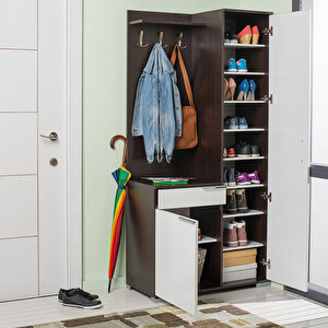 Elegant Aynalı Portmanto Venge Beyaz