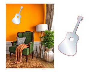 Aynalı Duvar Çıkartma Stıcker Dekoratif Duvar Kağıdı,Süs  Gitar Şekilli 34X15X0,6Cm Gitar