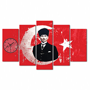 Atatürk 5 Parça Saatli Kanvas Tablo KOGE-063