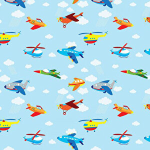 144-1 Bn Wallpapers Renkli Uçak Desenli Çocuk Odası Duvar Kağıdı