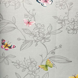 Renkli Çiçek-Kelebek Desenli  Anka Duvar Kağıdı 1606-3